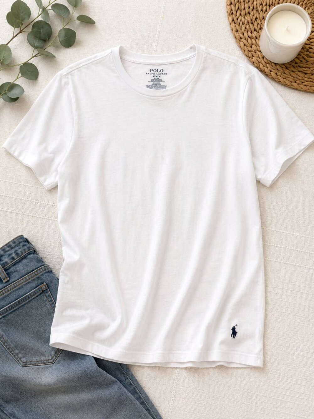 Polo Ralph Lauren White Crewneck T-Shirt Medium Classic Cotton Tee